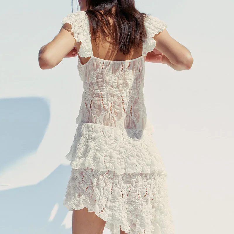 Verão nova chegada feminina dr renda em camadas decoração ort sve cor rua sle 00% outro material