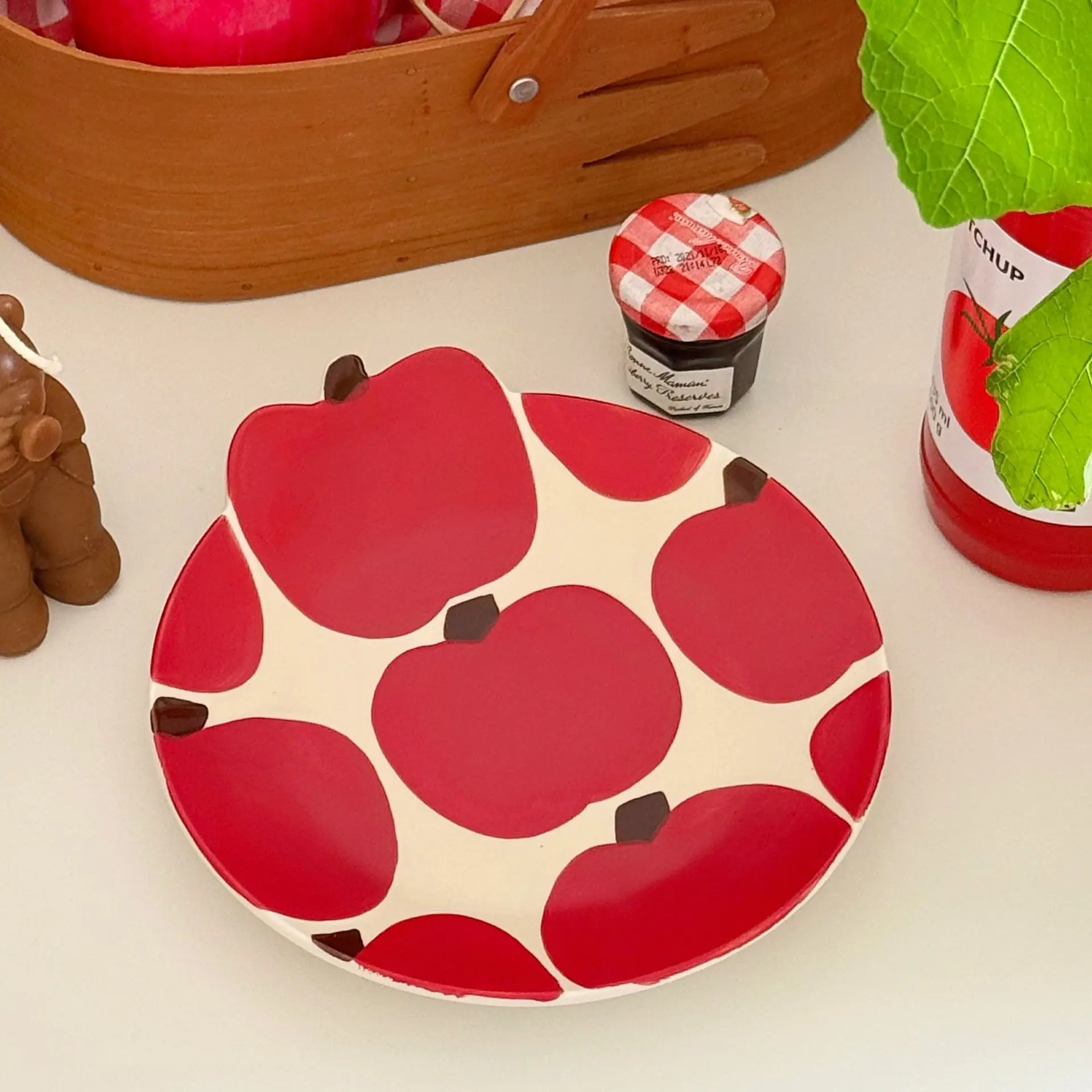 

Creative Ceramic Plate Red Apple Design Fruit Dessert Dish Home Tableware Ins Style