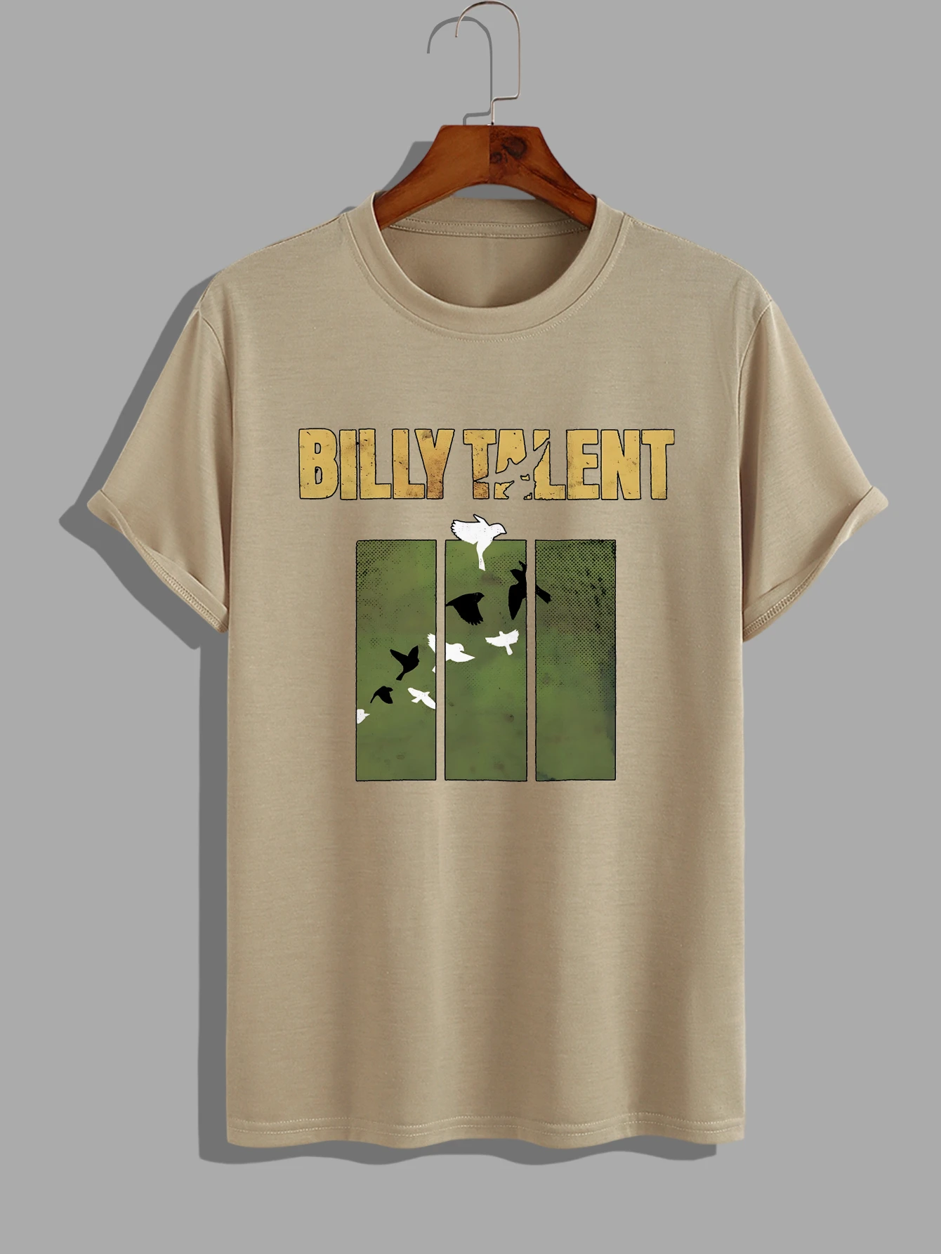 تي شيرت رجالي أسود بطبعة فرقة بيلي تالنت وتصميم الطيور ملابس كاجوال بأكمام قصيرة