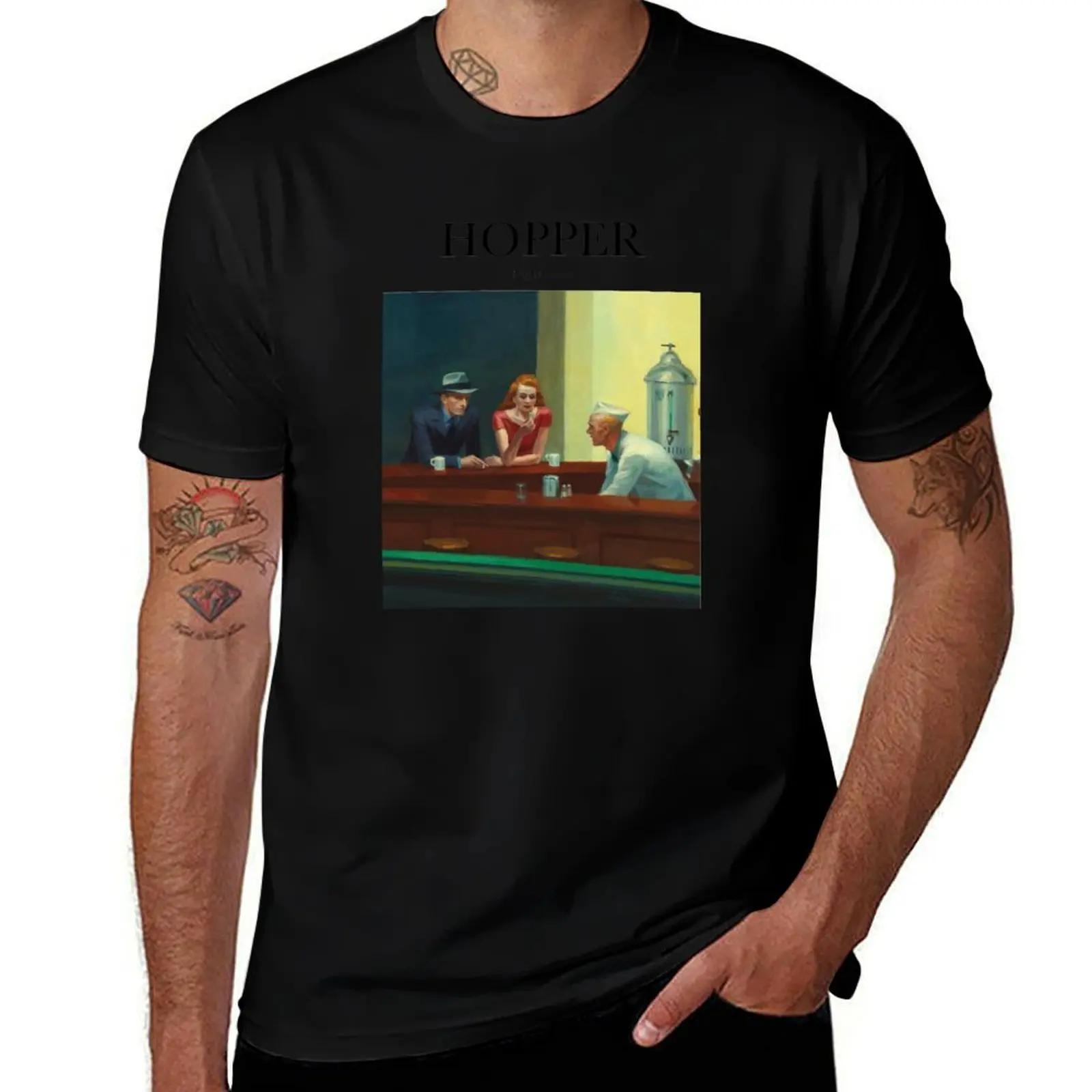 Hopper - Nighthawks T-Shirt Retro Style Print Casual Top T-Shirt