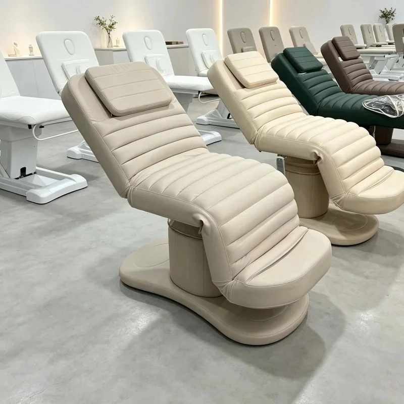Electric Beauty Treatment Chair Spa Massage Facial Bed Adjustable Reclining Quilted Upholstery Pedestal Base