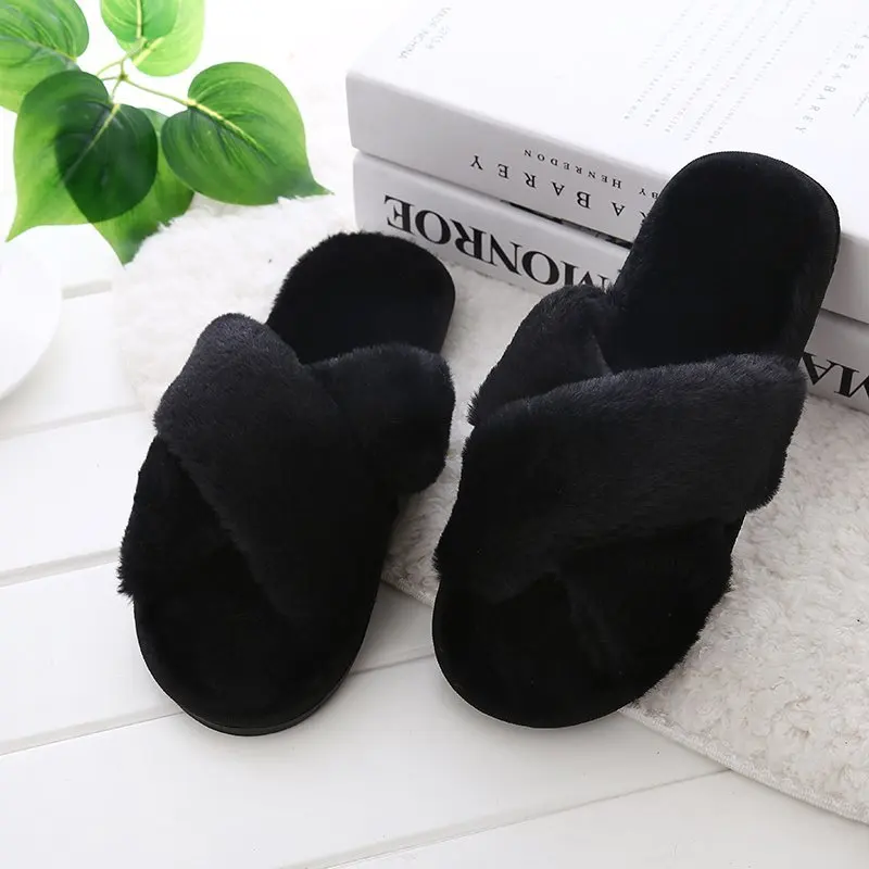 Women Solid Color Coral Fleece Slippers Soft Non-disposable Home Hospitality Slippers Party Gifts Wedding Guests Slippers