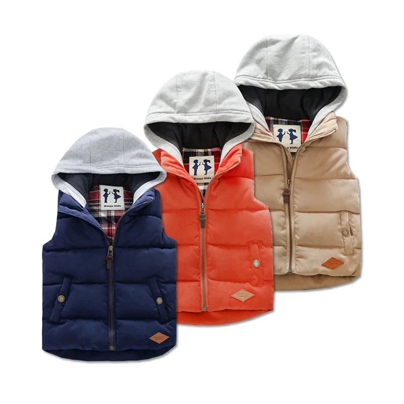 Winter Children\'s Outer Wearing Hooded Vest Thickened Boys and Girls Universal Warm Vest Baby Fashion Short Style Cotton Vest