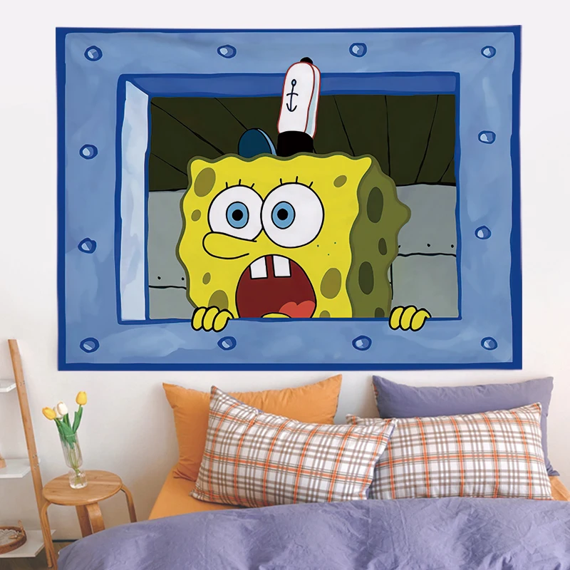 Kids SpongeBob Patrick Star Happy Birthday Background Cloth party Hanging Cloth Wall Decoration Wall Cloth Octopus Brother Carpe