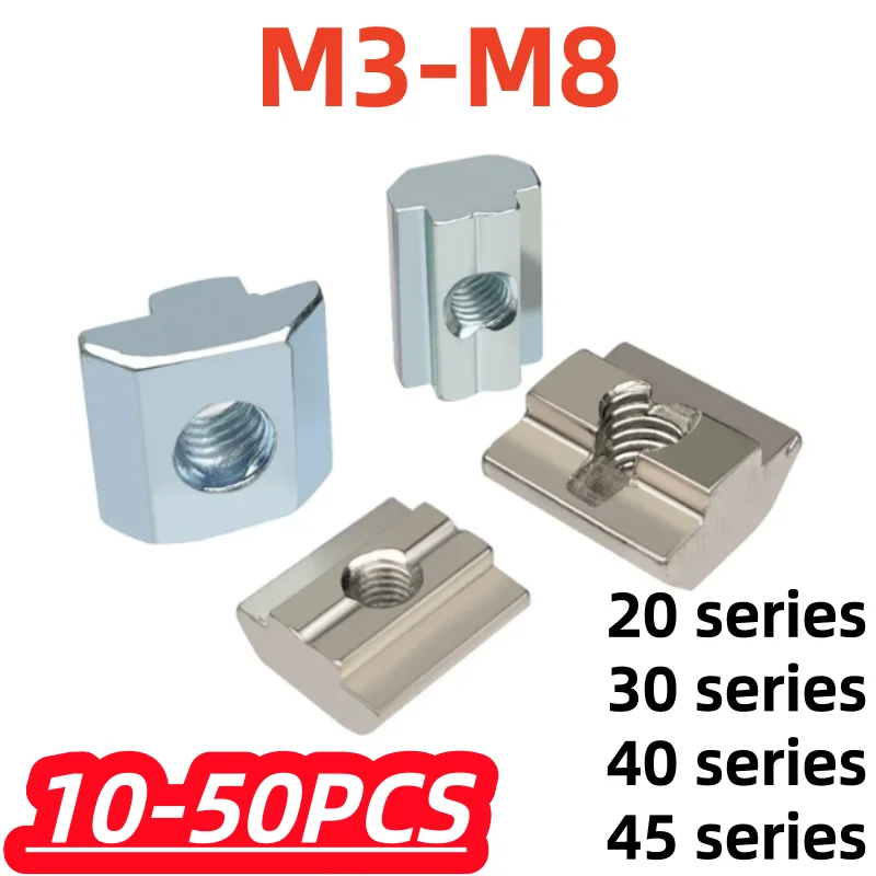 10-50Pcs M3 M4 M5-M10 T Block Square nuts T-Track Sliding Hammer Nut For Fastener Aluminum Profile 2020 3030 Support Customize