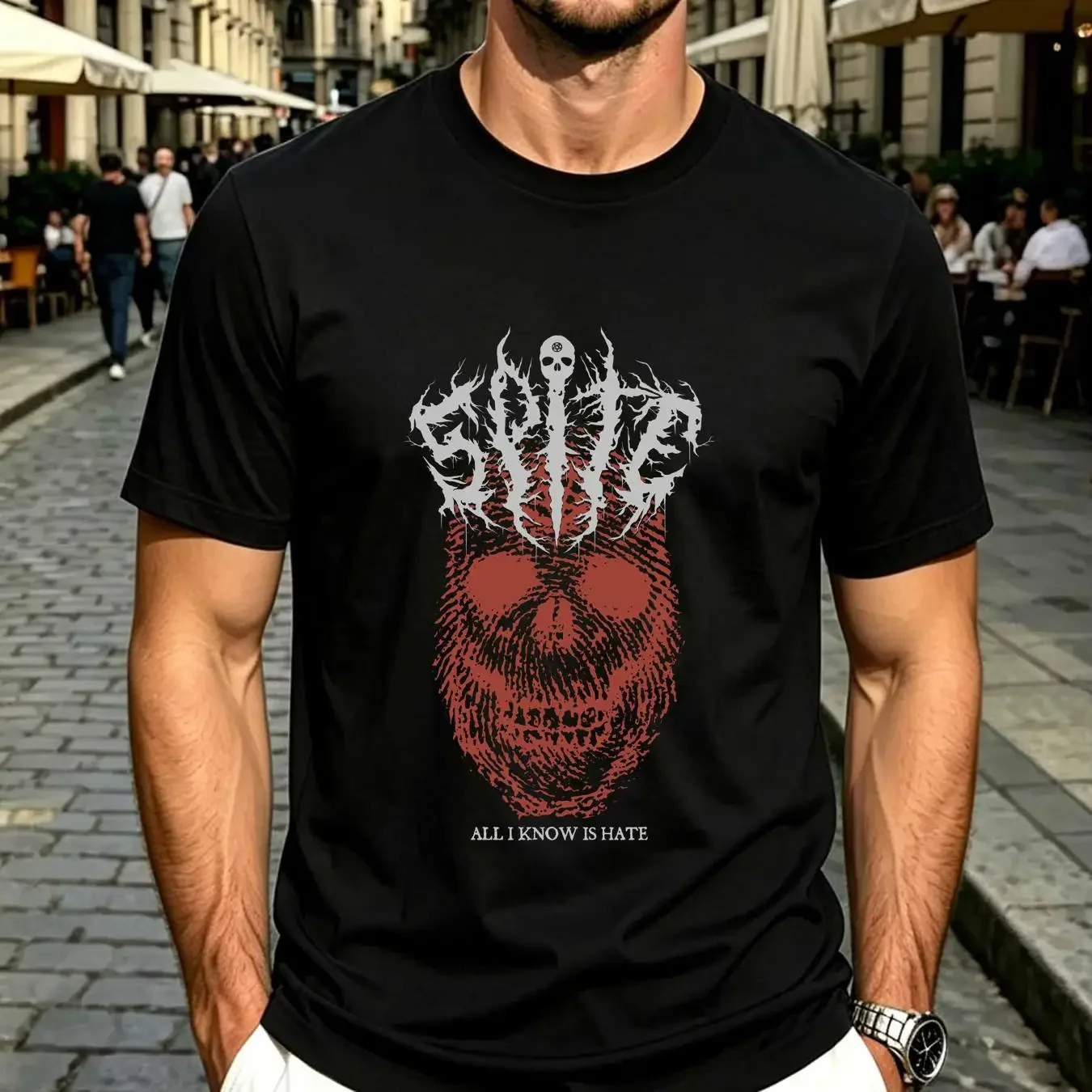 washed T Shirt Heavy Metal band Spite All I Know Is Hate Man Fashion Black White Color vintage Washed Slightly Versatile Unisex