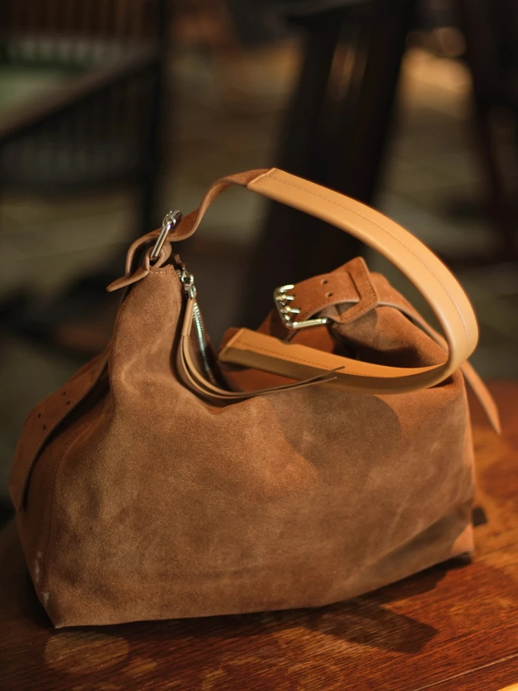 Brown Fashion Unique Casual Women Bag\Handbag Big Frosted Genuine Leather Lady Tote Real Leather Underarm Shoulder Crossbody Bag