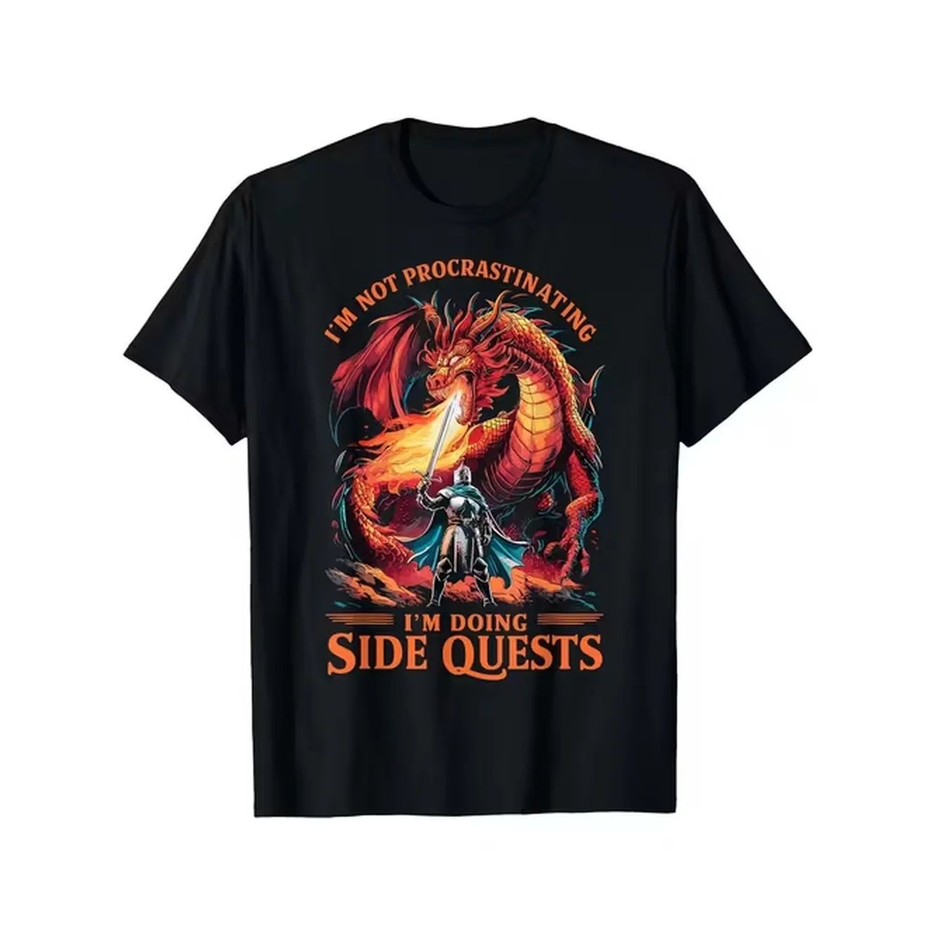Mens funny rpg im not procrastinating im doing side dragon dungeons neck tee with d d inspired art casual vintage style stretch fabric regular fit