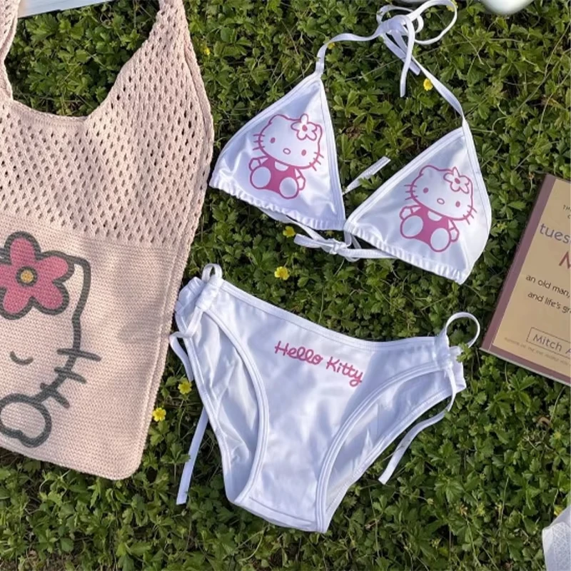 Kawaii Hello Kittys Swimsuit Women Sexy Cute Bikini Set Summer Y2K Girls Split Swimsuit Beach Underwear Lingerie Bathing Suit view 4