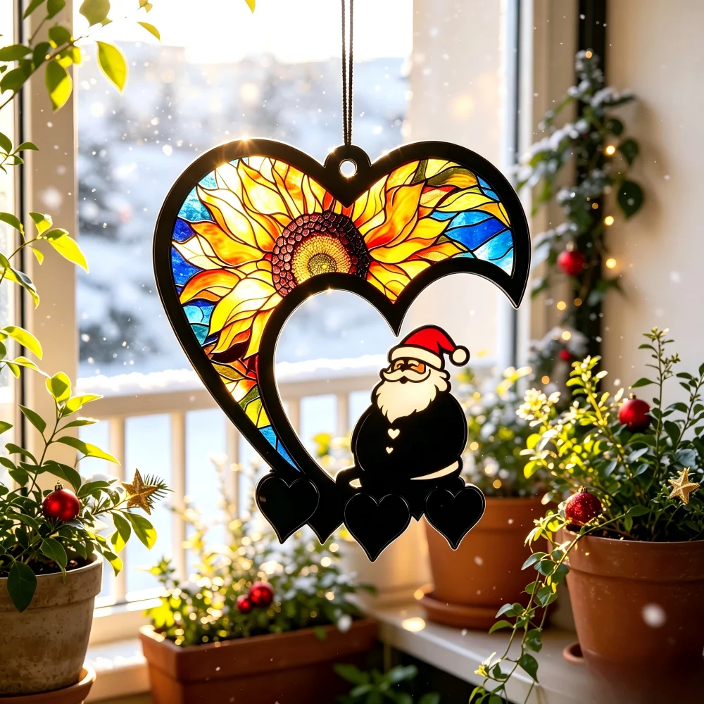 Personalized Pet Memorial Heart Suncatcher,Custom Name Dog Silhouette Acrylic Window Hanging,Christmas Remembrance Gift