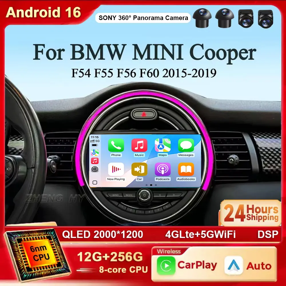Android 16 For BMW MINI Cooper F54 F55 F56 F60 2015-2019 2K Carplay Car Radio Multimedia Video Player Stereo GPS 4G WIFI BT DSP