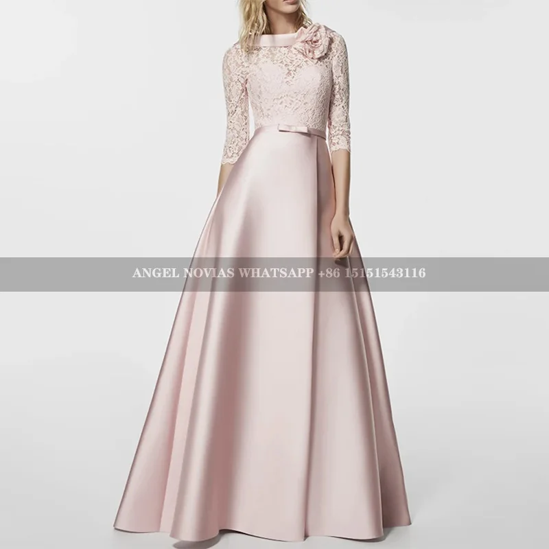 

Long Light Pink Mother of the Bride Dresses with Sleeves Wedding Party Gowns A-Line Floor-Length Robes Invitee Mariage