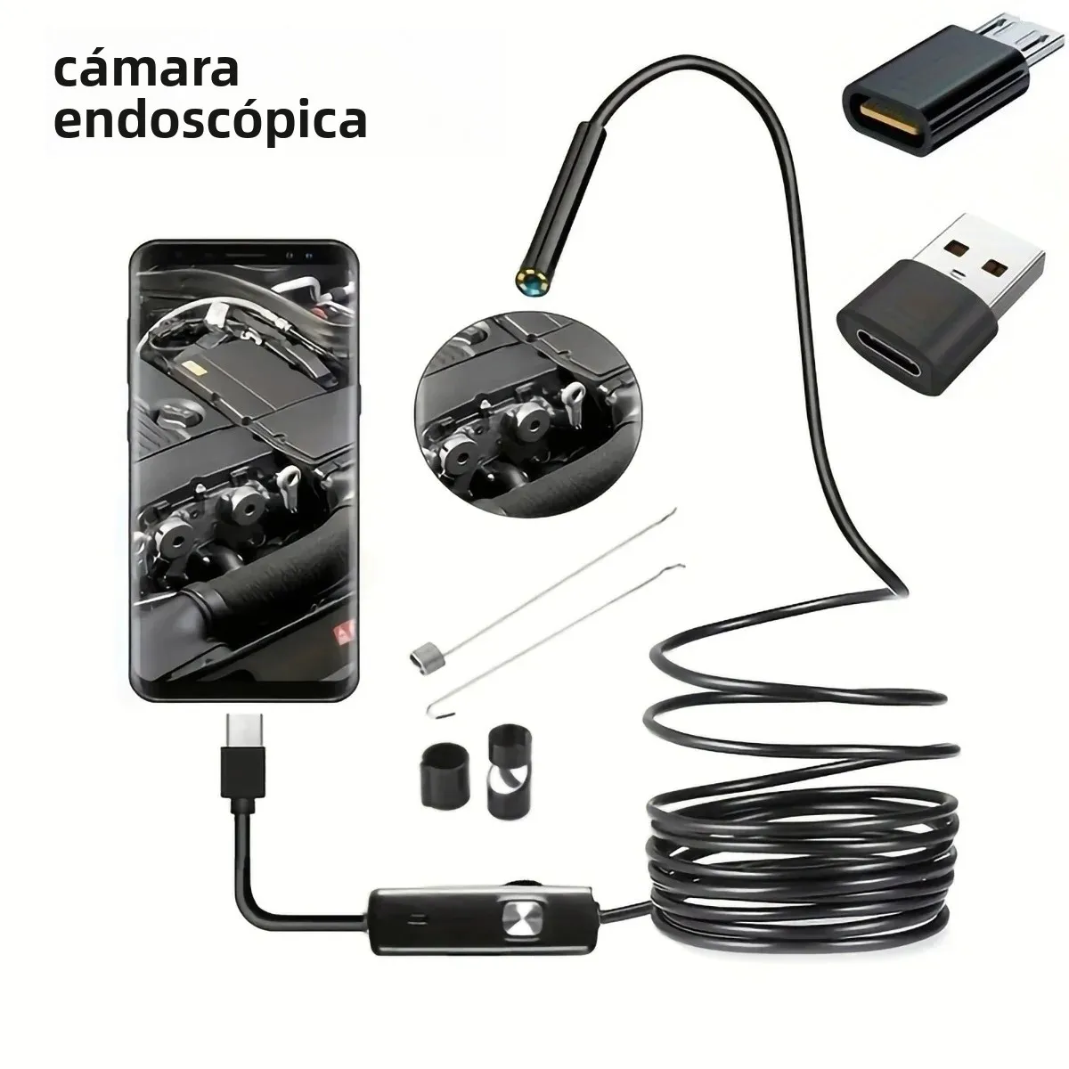 Endoscopio Industria Micro USB 3 en 1, boroscopio tipo C para Android, Windows, PC, cámara de inspección de serpiente de 7mm, cable impermeable HD