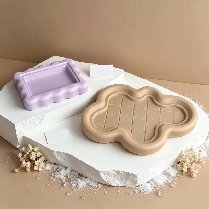 E0BF Decorative Tray Mold for DIY Makers, Silicone Casting Form for Resin and Plaster Jewelry Storage and Tabletop Displays