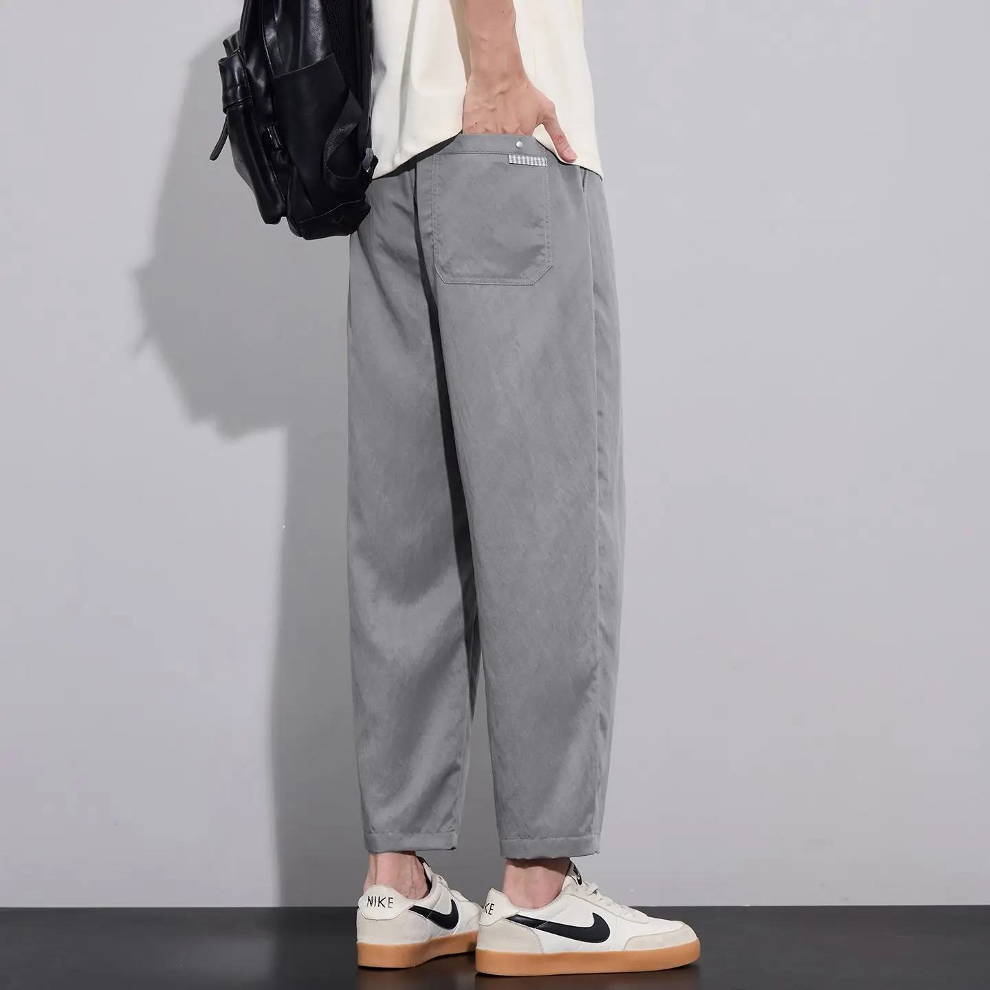 2026 Summer Thin Luxury Smooth Lyocell Fabric Men's Ankle Length Casual Harem Pants Baggy Trousers Wide-leg Tapered Pants Man