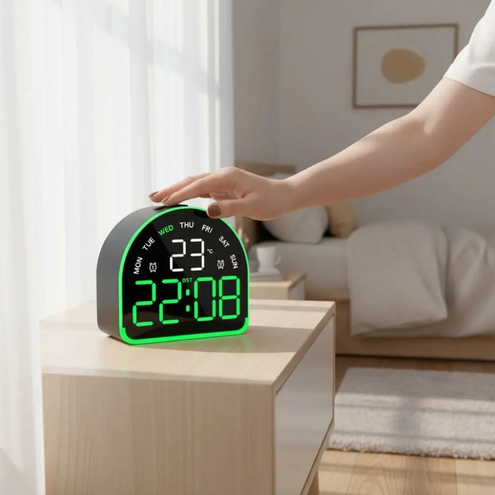 Multi-functional Digital Alarm Clock Ambient Light Temperature Display LED Clock 3 Levels Brightness Auto Dimmable Desktop Clock