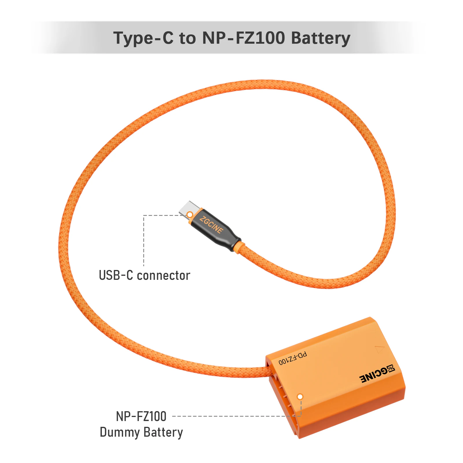 ZGCINE DT-LPE6 D-Tap/Type-C to LP-E6NH Dummy Battery Braided Wire DC Coupler for Canon R/R5/R6/R5 C/R7/R6 Mark II/5D Mark/6D/70D