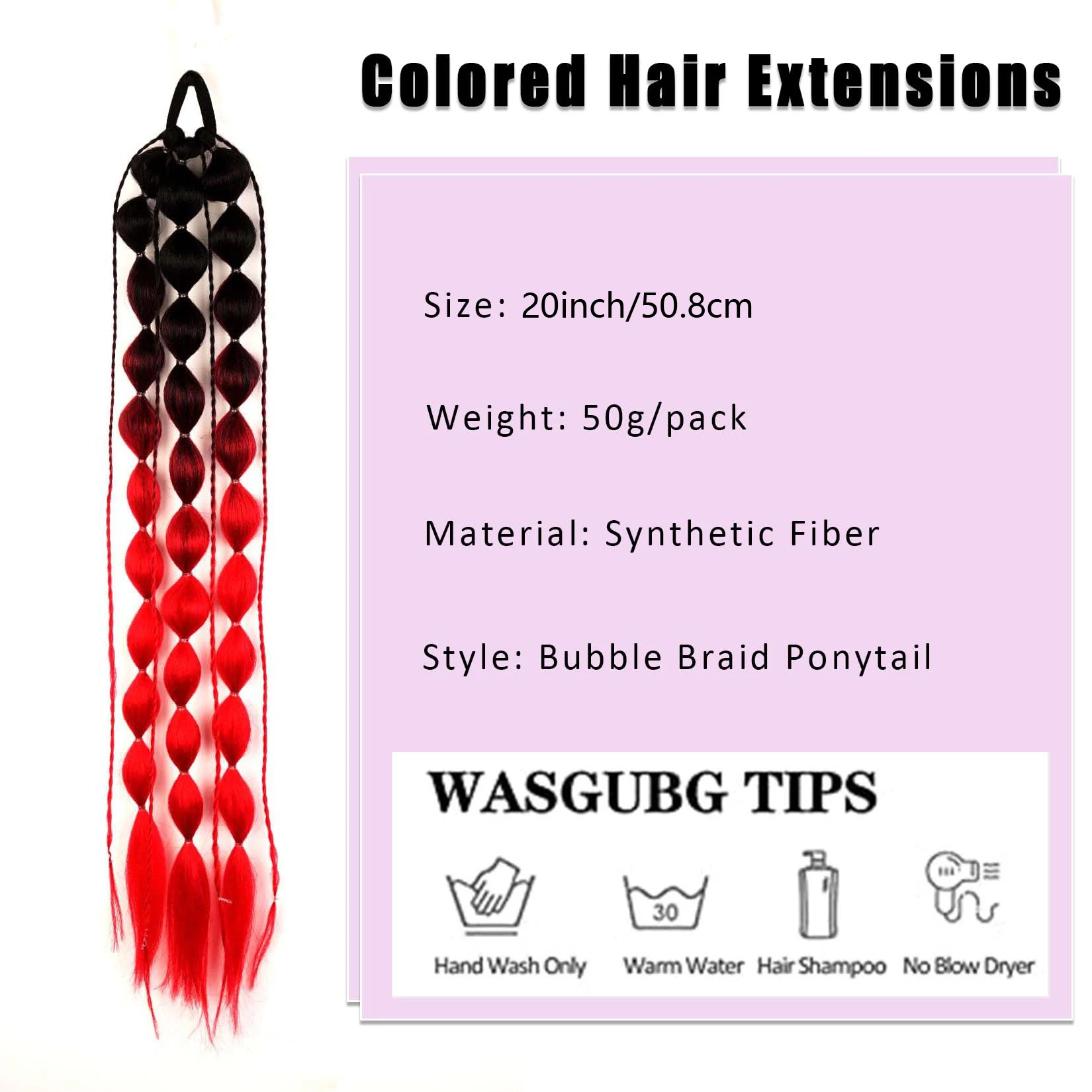 Colorful Synthetic Bubble Ponytail Extensions,20inches Lightweight Braided Hair Extensions, Festival Rave Accessories for Girls