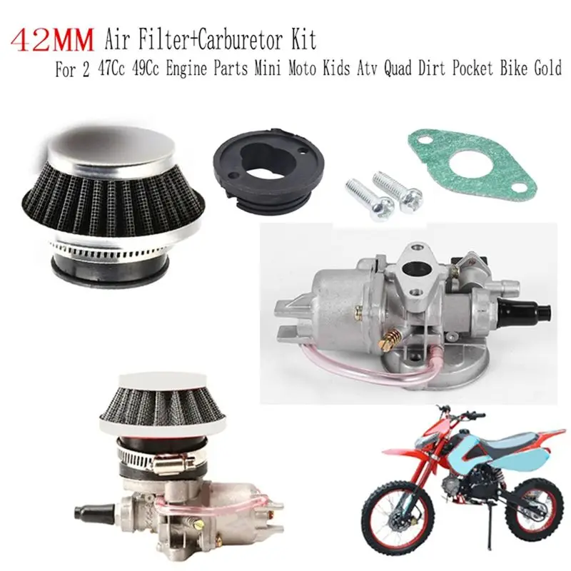 Multi-Purpose Mini Moto Kids Atv Quad Dirt Bike Replacement Parts 42MM Air Filter+ Carburator Kit For 2 Stroke 47Cc 49Cc Engines