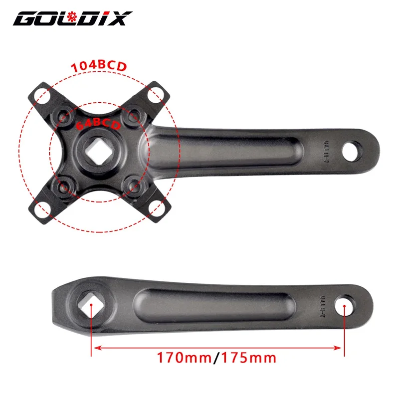 GOLDIX MTB Crankset Square Taper Crank Arms for Bicycle Monoplate Cranks Connecting Rods 170/175mm 104 Bcd 32/34/36/38/40/42T