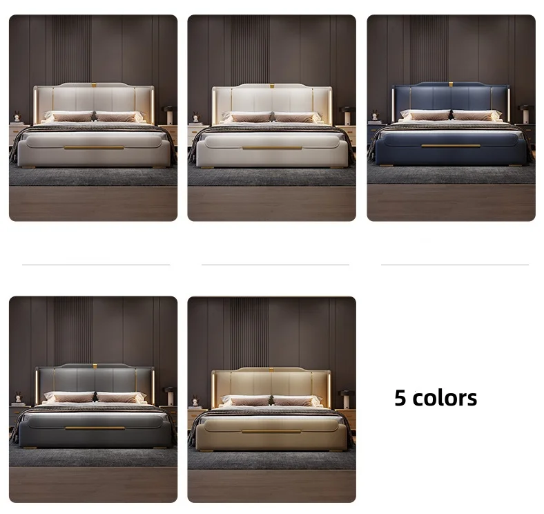 Wholesale Modern King Size Microfiber Leather Bed Luxury Bedroom Furniture Set Wooden Frame Soft Upholstered Beds Led Light - view 6