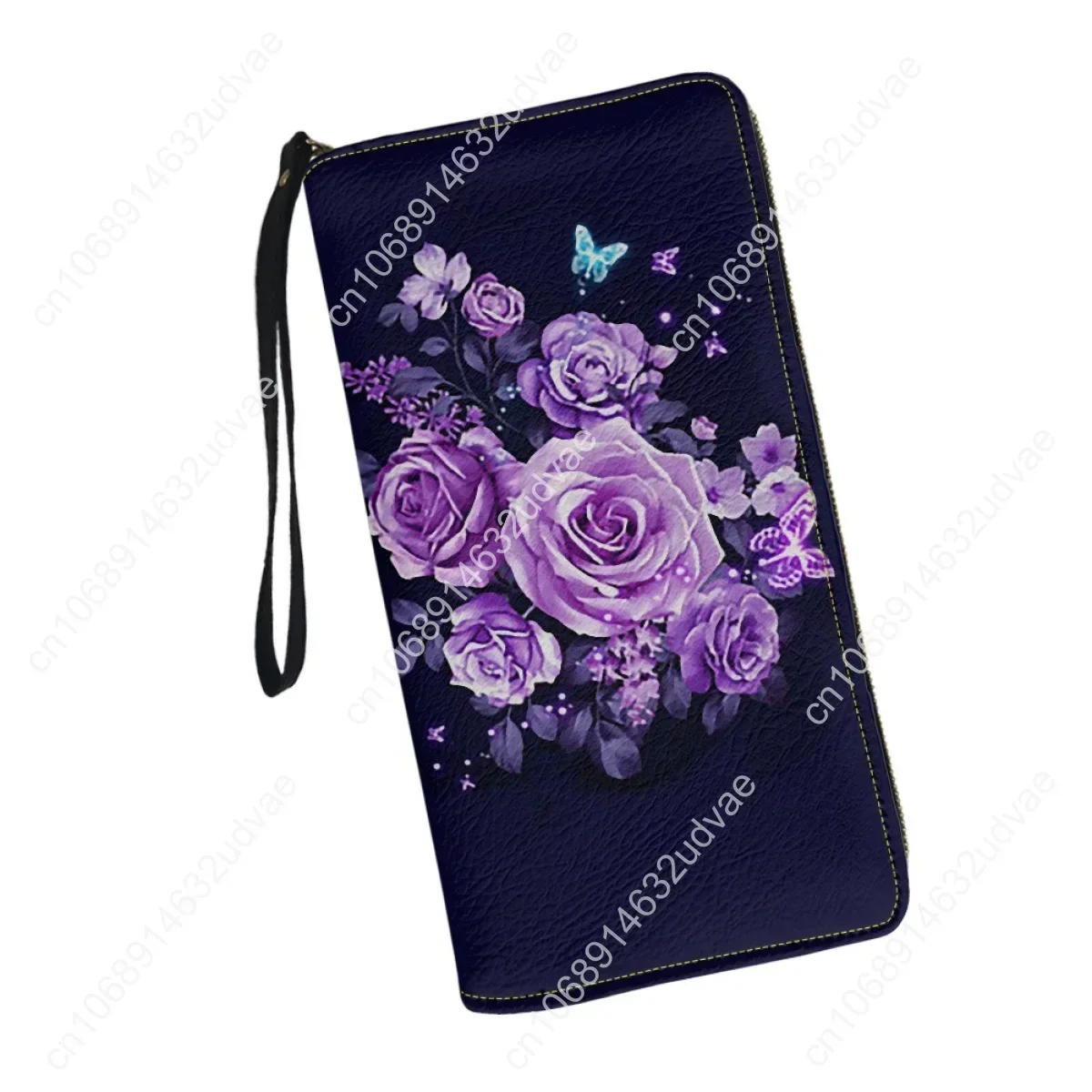 Cartera de cuero de lujo con diseño de rosa de flores coloridas para mujer, billetera delgada de viaje informal con cremallera, monedero ligero para niñas