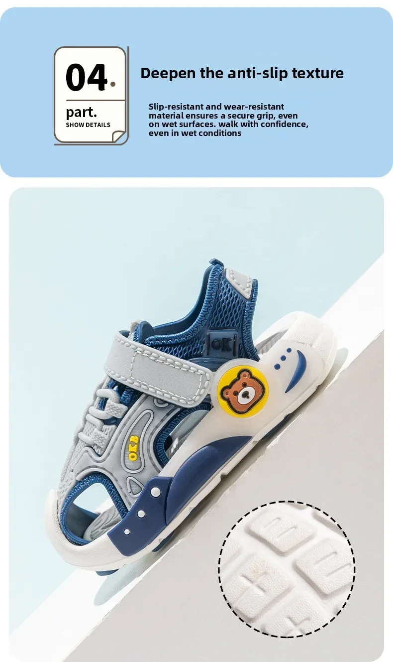 2026 Neue Sommer Jungen Zehensandalen Weiche Sohle Rutschfeste Kinder Baby Weichsohlen-Klettverschluss Strandschuhe Kleinkindsandalen – Detail 10