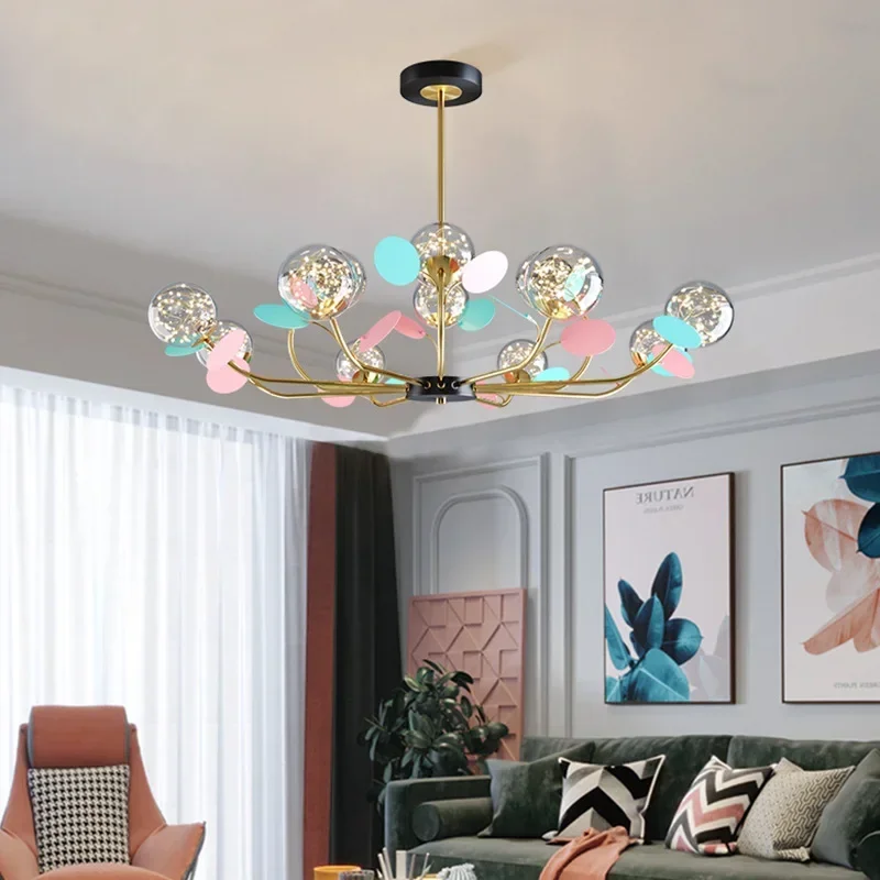 Nordic Atmospheric Macaron Living Room Bedroom Color Light Creative Light Luxury Starry Modern Led Chandeliers Home Wall Lamp