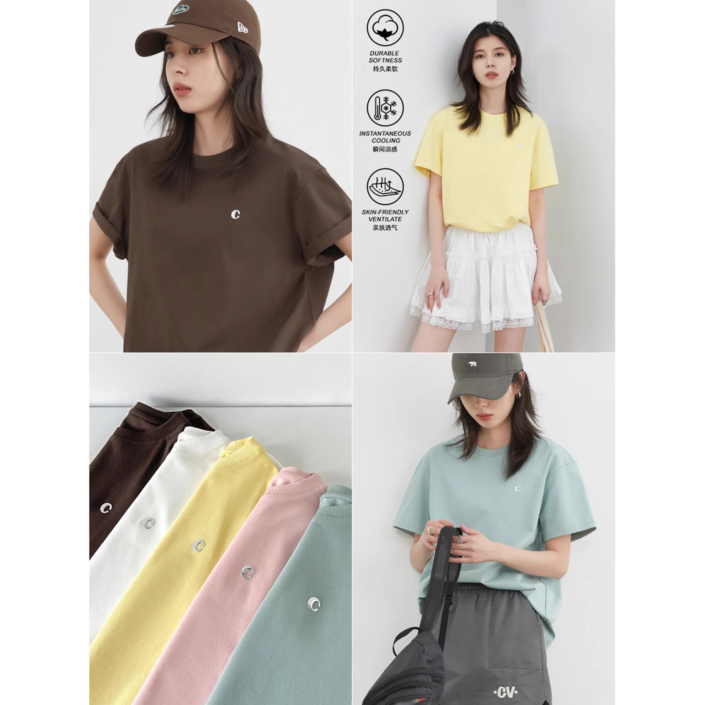 

CHIC VEN Women T-Shirts Loose Casual Cool Antibacterial Round Neck Short Sleeved Female Basic Tees Loose Top Summer 2025