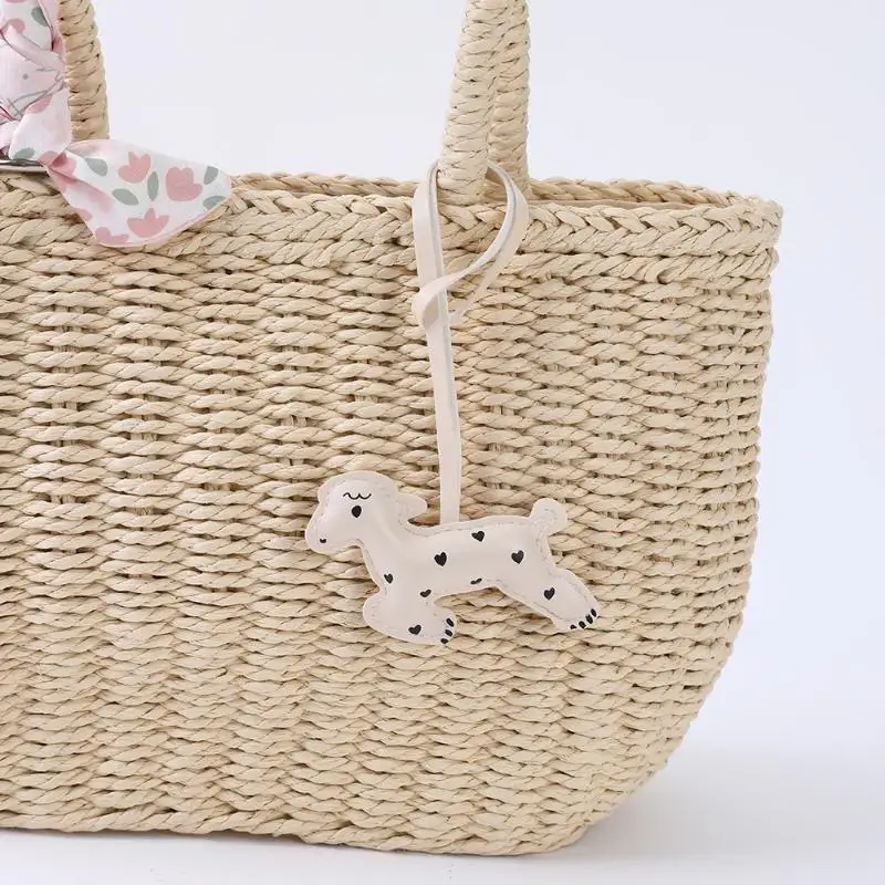 Sheep Shape PU Leather Bag Charm Heart Print Soft Stuffed Keychain Lovely Purse Accessory for Teen Girls Backpack