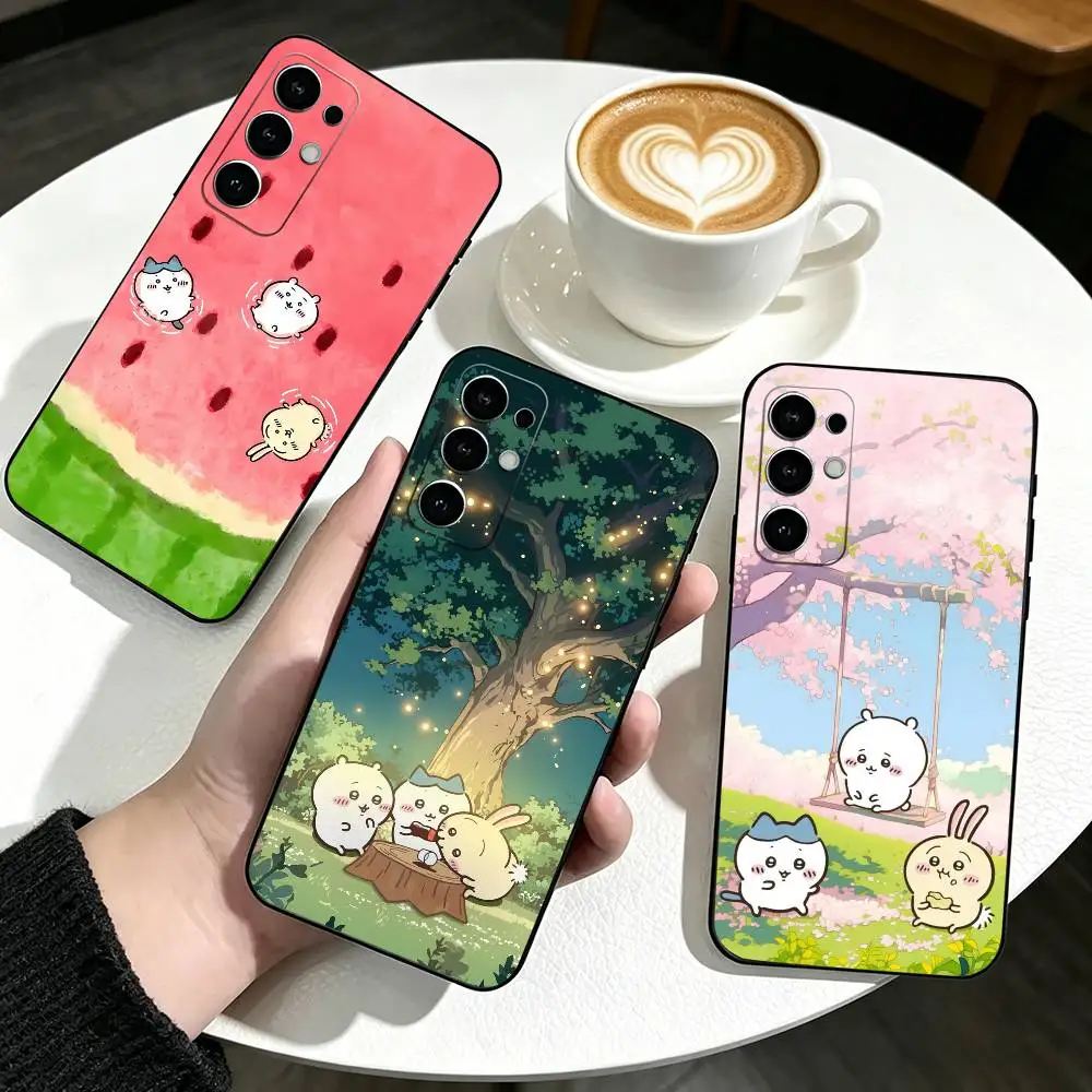 Cute Cartoon C-Chiikawas Phone Case Black Silicone Soft For Samsung S25,S24,S21,S22,S23,S30,Ultra,S20,Plus,Fe,Lite