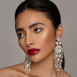 2024 Oversize Dangle Earrings Luxury Accessories for Women Party Drag Queen Hollow Crystal Tassel Dangle Earrings Jewelry Gift