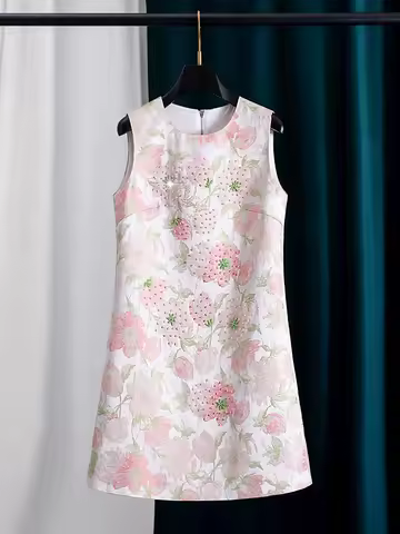 2026 Spring Summer Embroidered Beaded Jacquard Dress Sleeveless Vest Elegant Chinese Style Evening Party Maxi Dress Women New