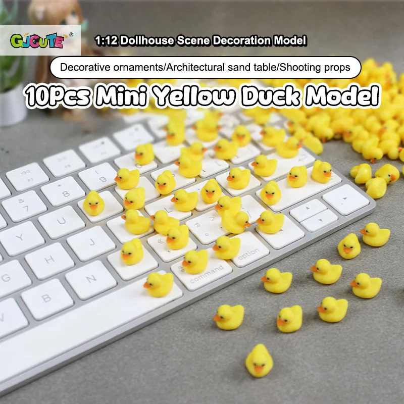 10Pcs 1:12 Dollhouse Mini Yellow Duck Ornaments Miniature Tiny Duck Resin Handicrafts Ornament Micro Garden Landscape Decor Toy