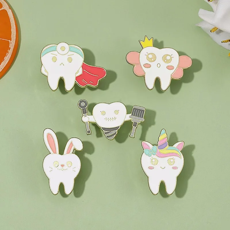 Protect Your Teeth Enamel Pin Custom Fight Against Tooth Decay Dentist Nursing Brooch Badge Lapel Rabbit Jewelry Gifts Wholesale