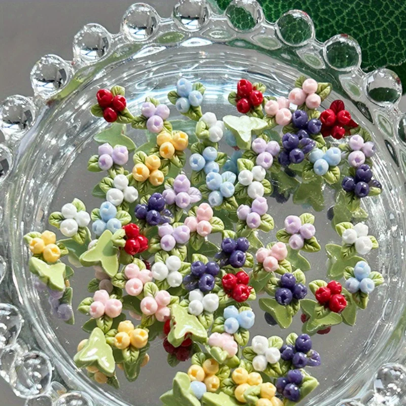 50/100 Stuks Hars Mini Bosbessen Vorm Nail Art Accessoires Gemengde Lichtgevende Berry Leaf Nail Art Decoraties Nail Art accessoires