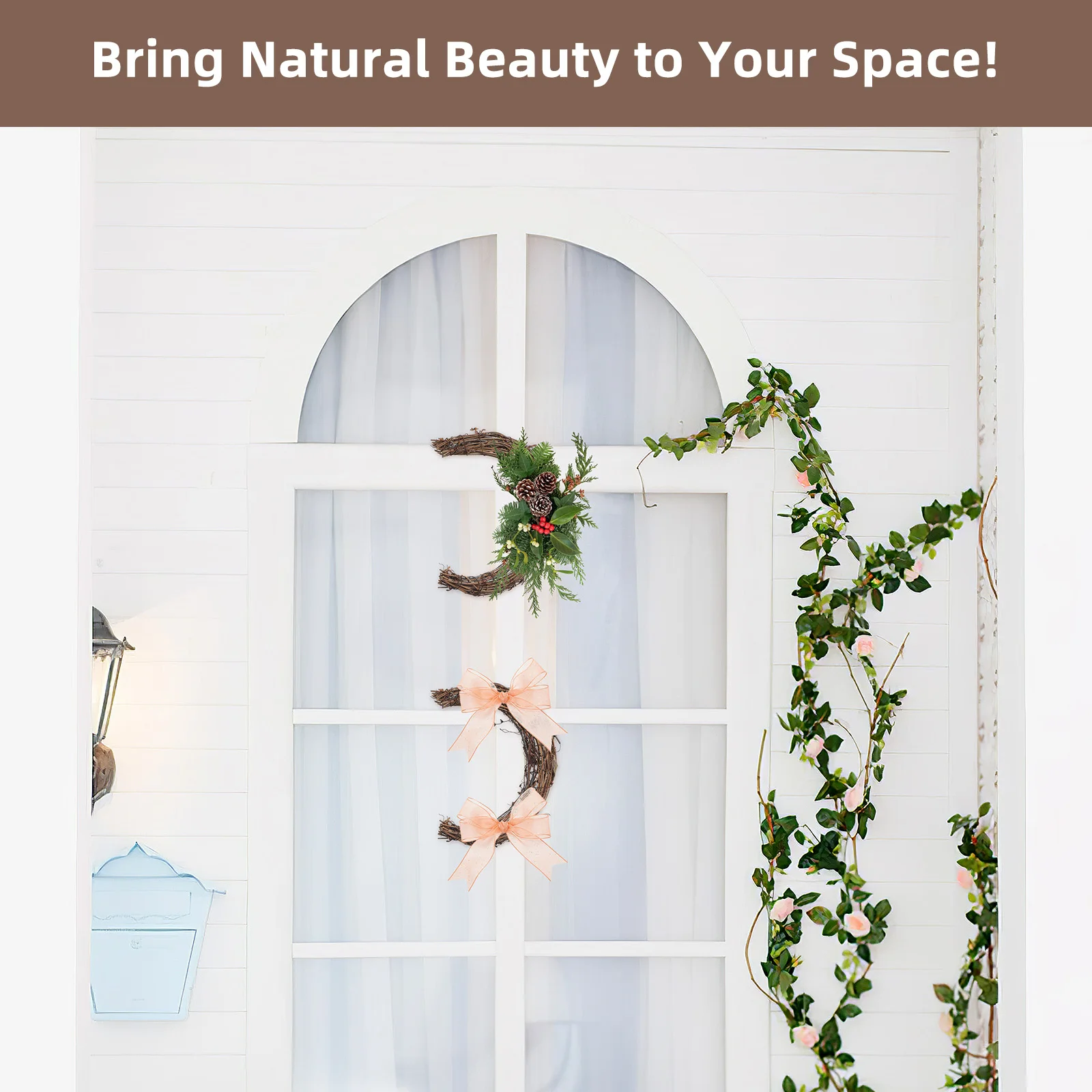 

2 Pcs Rattan Wreath Circle Moon Shaped DIY Craft Ring Natural Vine Branch Base for Holiday Festivals Decor Brown Style