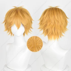 Akihiko Nirei Cosplay Wig 30cm Short Golden Orange Wigs Fluffy Heat Resistant Synthetic Hair