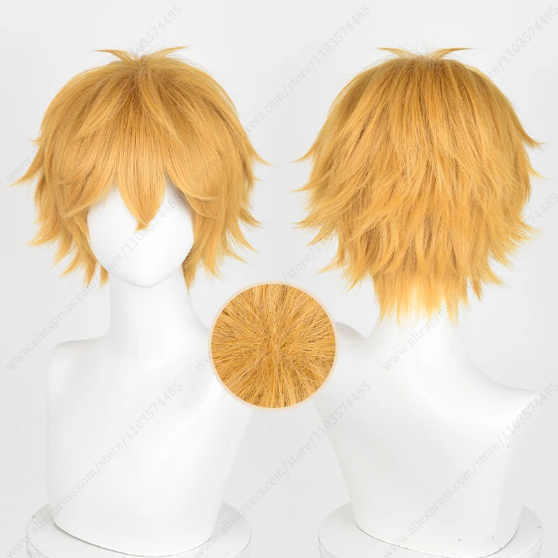 Akihiko Nirei Cosplay Wig 30cm Short Golden Orange Wigs Fluffy Heat Resistant Synthetic Hair