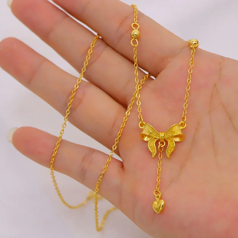 Escape Princess Necklace 24k 100% Plated Real 999 Gold 18k Bowknot Pendant Collar Chain Jewelry Lasts Forever for Women's Gifts