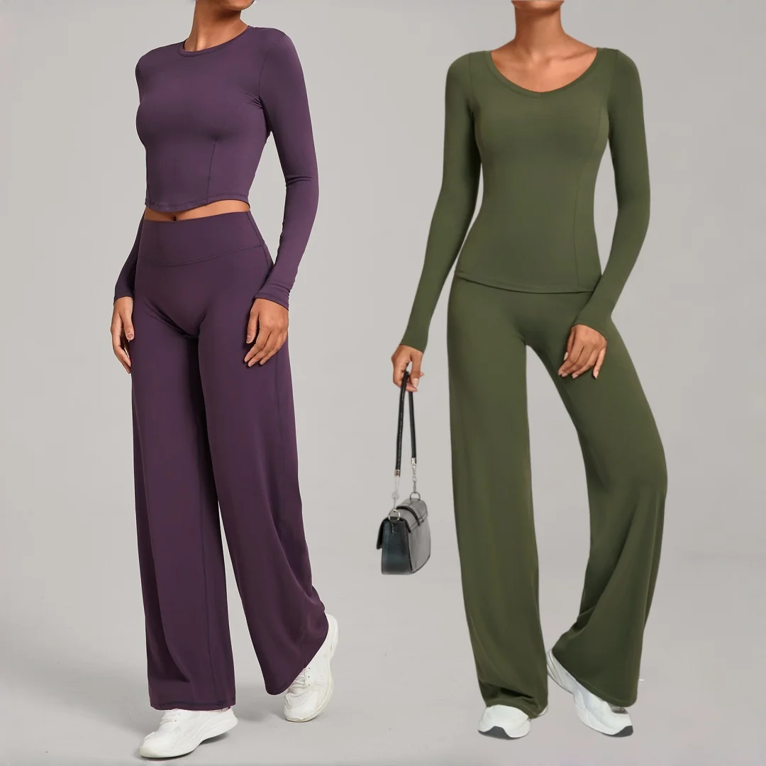 

2PCS Women's Tight Long Sleeve Pants Yoga Set High Waist Hip Lift Fitness Set Casual Running Workout Clothes Gym Sports Yoga Set