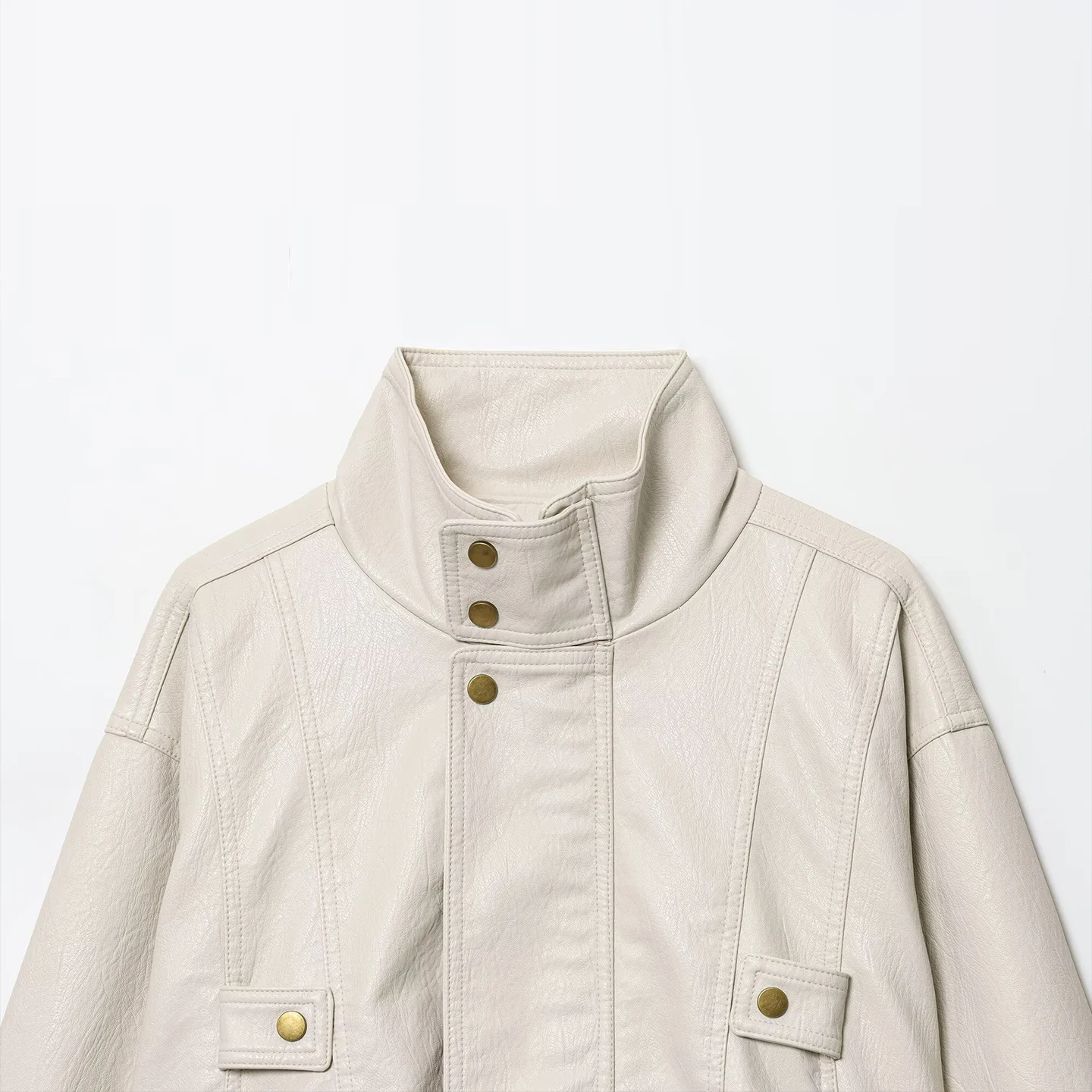 Ele Long Sve Waed cuir Jaet femmes Sle Simple quotidien Faion Z marque trajet coupe ample fermeture à glissière