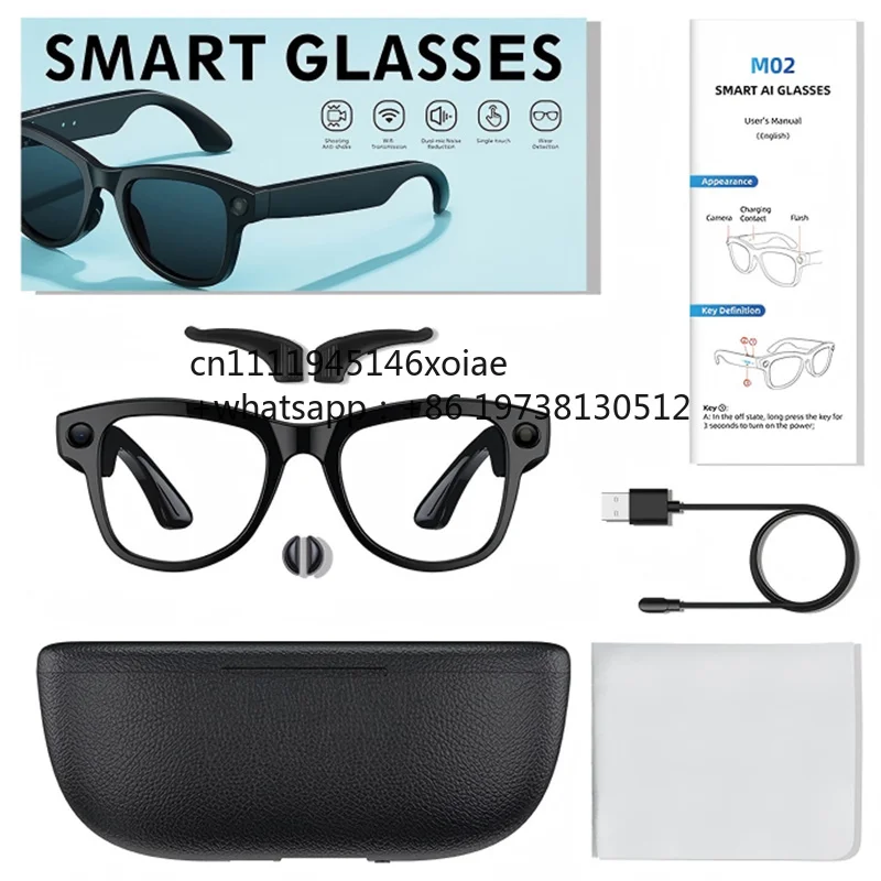 M02 Ultra AI Translate Smart Glasses Charging Case Chat GPT 4K Video Recording IP68 Waterproof 32G Memory WiFi Connection Camera