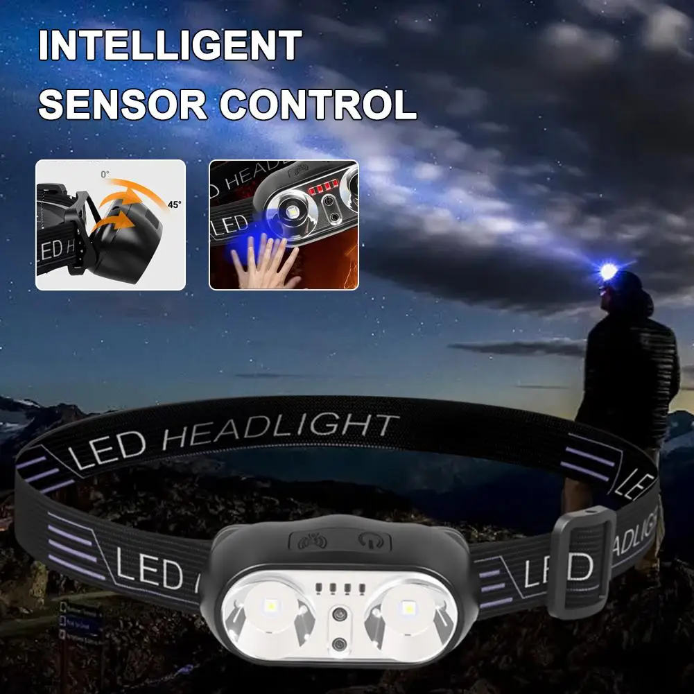 強力な光ヘッドランプミニ Led 夜釣り強力なヘッド LED ヘッドランプ防水ポータブル屋外ランプセンサーキャンプに F3Z3