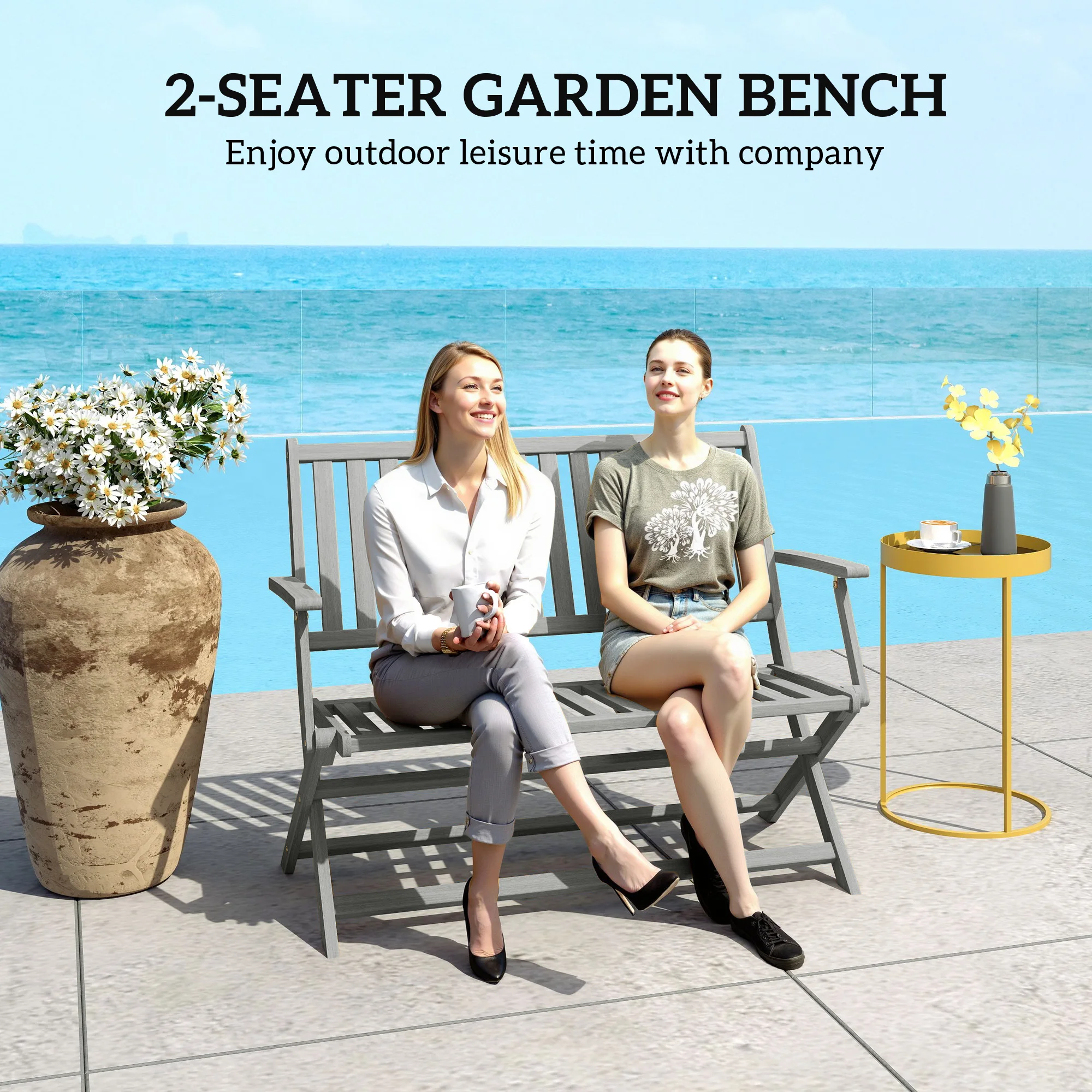 Wood Outdoor Bench, 2-Person F - Garden Bench Metal recension och pris