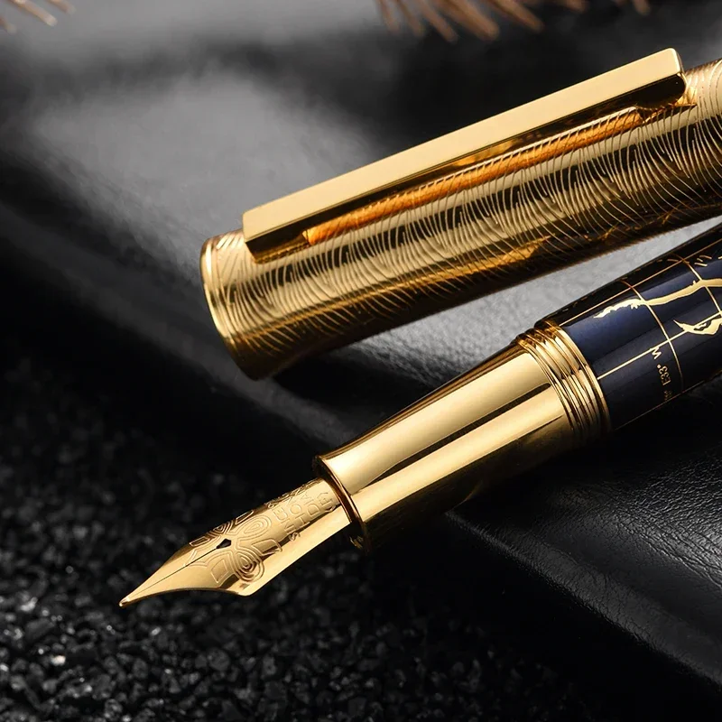 New Hongdian The Yellow River 1868 Fountain Pen Student Art Retro Men's High end Writing Pen Office Writing Gift Ink Pattern Pen