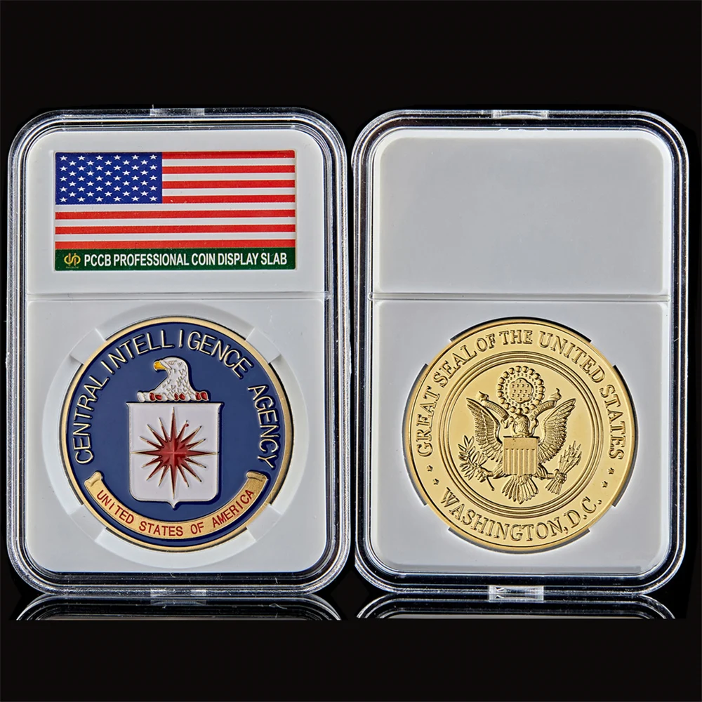 American CIA Department Military Gold Plated USA Challenge Original Collection Coins W/ Hard Capsule Protection