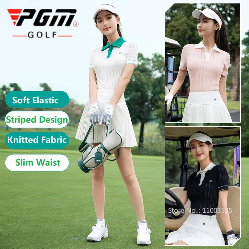 2025 Pgm Golf Women's Short-sleeved T-shirt Summer Quick-dry Elastic Knitted Top Ladies Elegant Polo Shirts Golf Tennis Wear