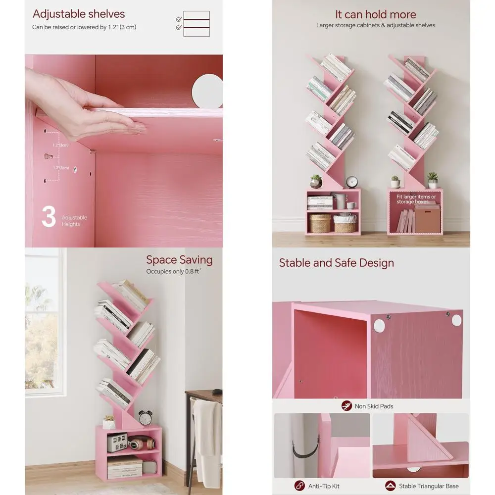 

Современная розовая 6-уровневая книжная полка с местом для хранения, высокий узкий органайзер для домашнего офиса, гостиной, спальни