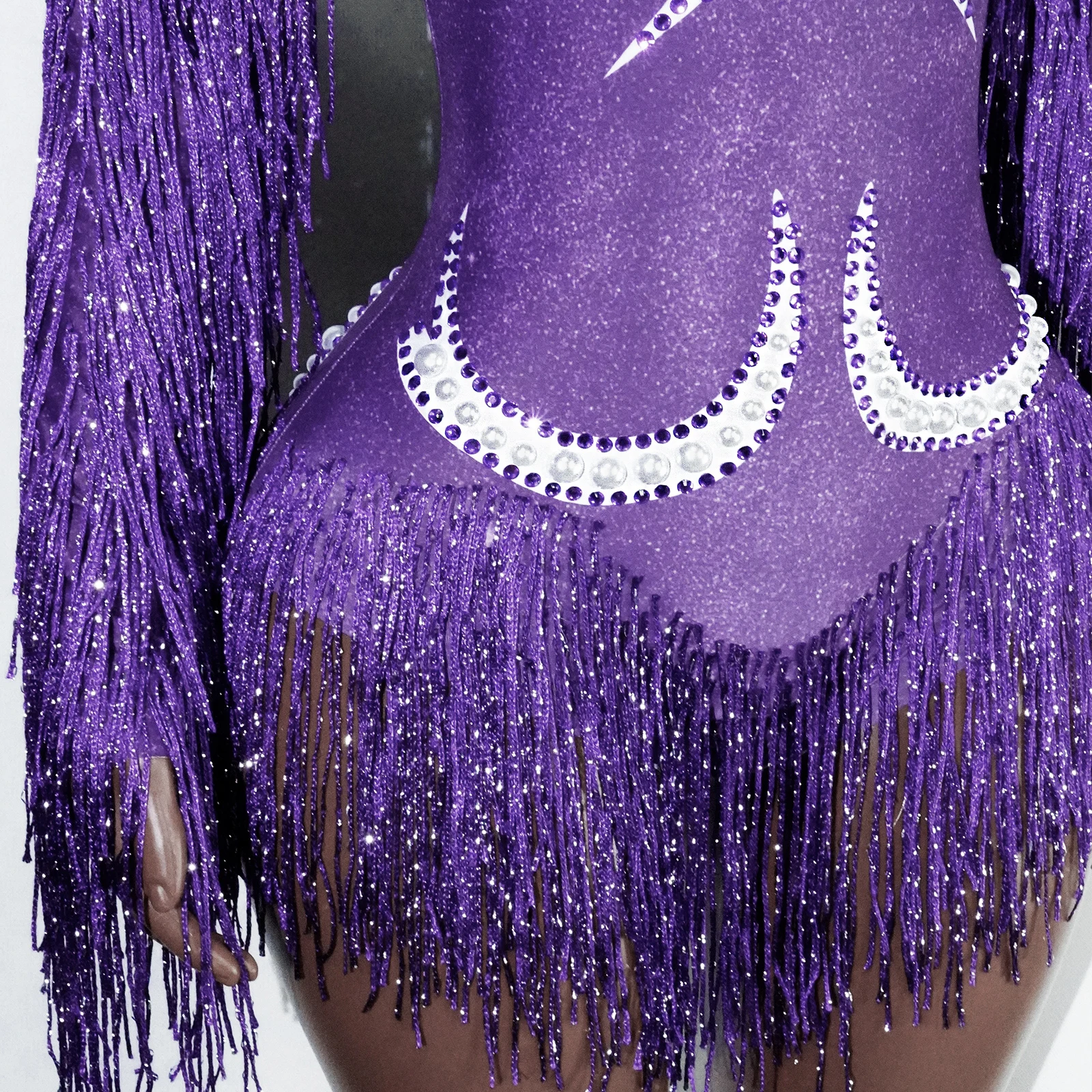 سباركلي الأرجواني الراين شرابة يوتار هامش ارتداءها ملهى ليلي المغني الرقص حفلة عيد ميلاد الزي المرحلة زي الأداء